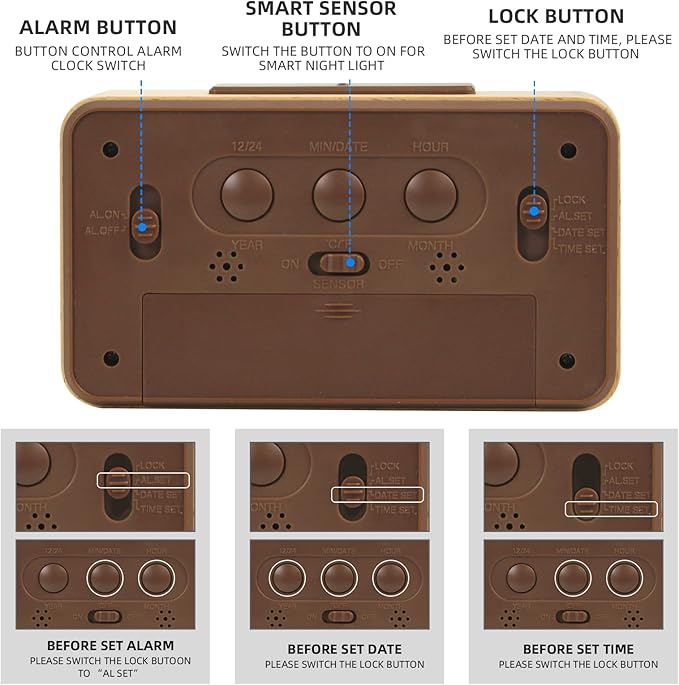 everwood Wooden Digital Battery Operated Alarm Clocks for Bedrooms, Beside, Table, Desk