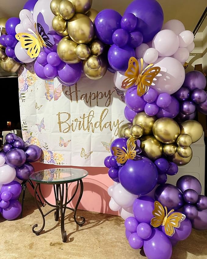 Purple Balloon Arch Kit, ADOINBY 153Pcs Different Sizes inch Lavender Metallic Purple and Gold Balloons and Confetti Party Balloon Garland Kit for Women Birthday Baby Shower Wedding Party Decorations