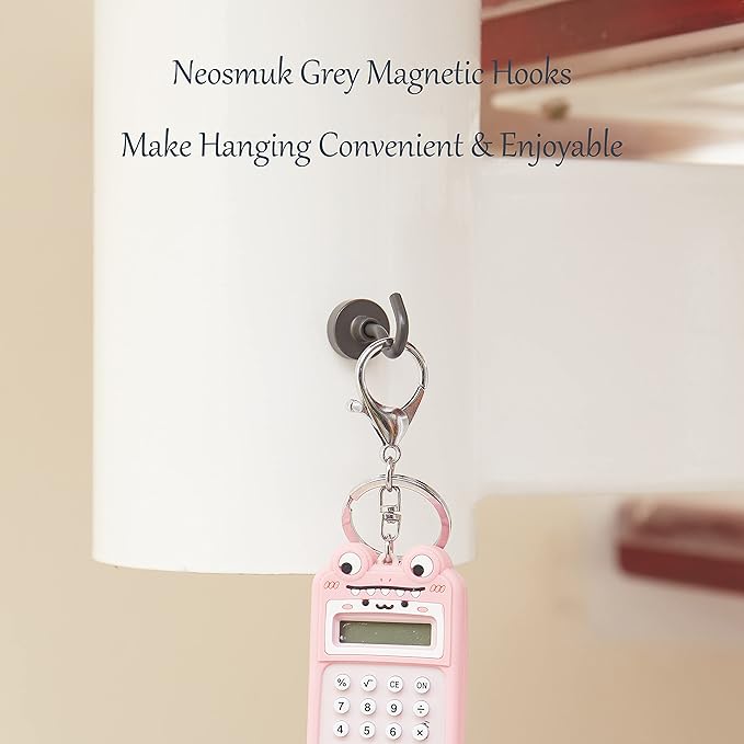 Neosmuk Magnetic Hooks, Cruise Ship Essentials, 30lb+ Heavy Duty Magnetic Hooks for Cruise Cabins, Refrigerator, Grill, Hanging, and Travel | Extra Strong Must-Haves Magnet Hook,Grey,5 Pack