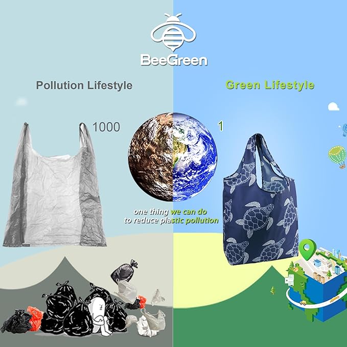 BeeGreen Floral Reusable-Grocery-Bags-Foldable-Machine-Washable Flower Reusable-Shopping-Bags Extra Large Reusable Bags Totes 66 Lbs Ultra-Lightweight Polyester Fabric