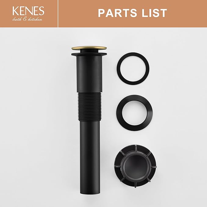 KENES Bathroom Vessel Sink Pop Up Drain Without Overflow Assembly, Lavatory Vanity Sink Drain Stopper, Anti-Clogging Drain Strainer, Brushed Gold, KE-P300A-4
