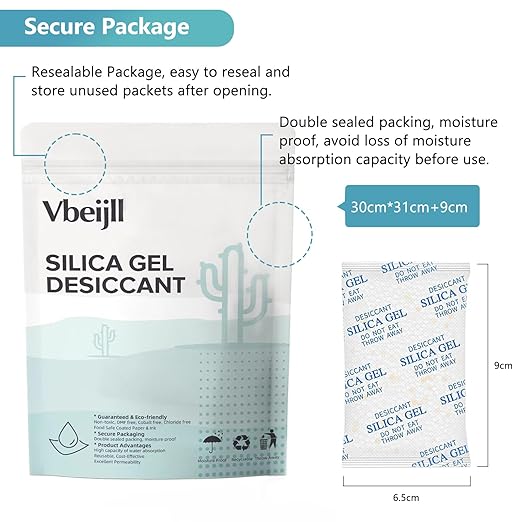 20 Gram (50 Pack) Color-Indicating Silica Gel Packets, Premium Food Grade Desiccant - Rechargeable Moisture Absorbers for Food Storage, Electronics, 3D Filament & Safes