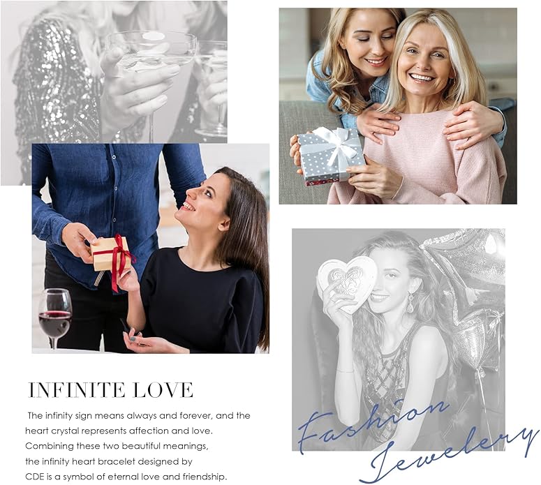 CDE Infinity Heart Birthstone Charm Link Bracelet for Women 925 Sterling Silver Adjustable Mother's Day Gift Anniversary Birthday Jewelry for Wife Girlfriend Her