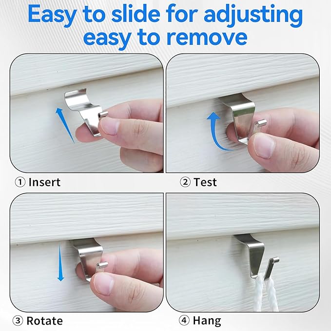Vinyl Siding Hooks Hanger 10 Pack, Heavy Duty Siding Clips for Hanging on Patio, No-Hole Needed Stainless Steel Siding Hook to Decor Wreath Things for Horizontal Vinyl Siding