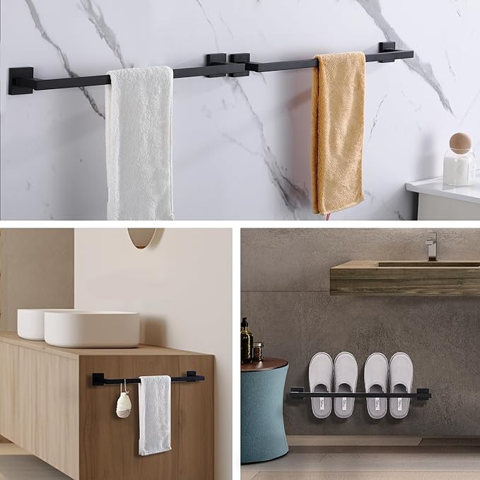 LANC Black Towel Bar for Bathroom Wall Mounted Matte Black 20-Inche Bath Towel Rack Stainless Steel Towel Rod for Cabinet Kitchen Towel Holder Towel Hanger Towel Rail, A9010MB-L5