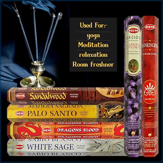 Hem Incense Sticks Variety Pack #30 and Incense Stick Holder Bundle with 6 Classic Fragrances