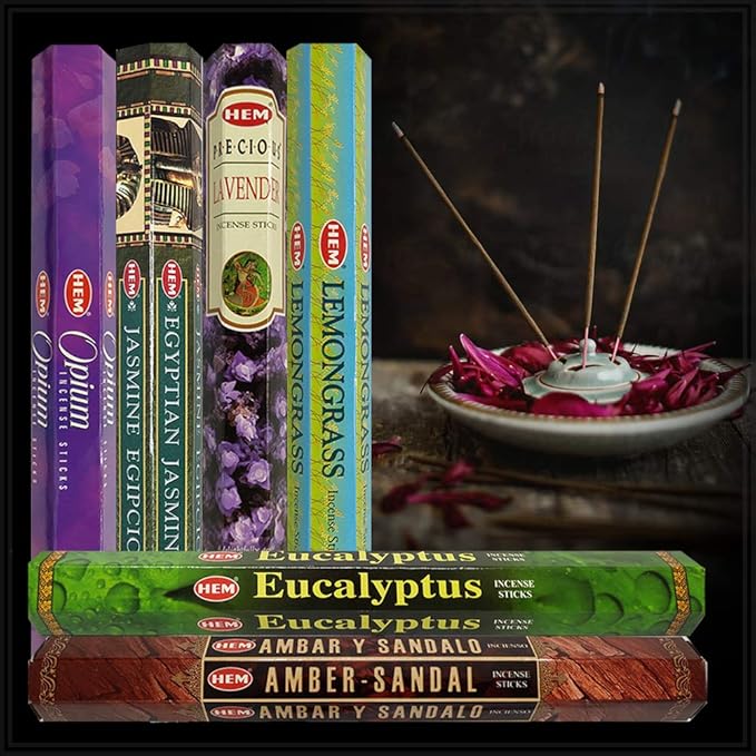 Hem Incense Sticks Variety Pack #28 and Incense Stick Holder Bundle with 6 Outstanding Fragrances