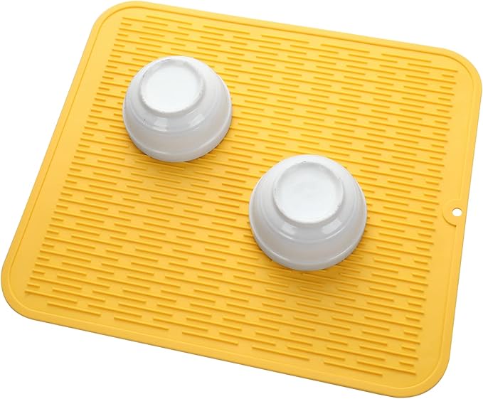 MicoYang Silicone Dish Drying Mat for Multiple Usage,Easy clean,Eco-friendly,Heat-resistant Silicone Mat for Kitchen Counter or Sink,Refrigerator or Drawer Liner Yellow 2XL 24 inches x 18 inches
