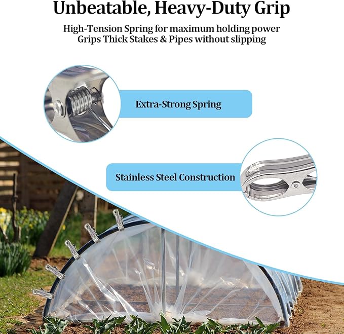 Garden Clips Stainless Steel Greenhouse Clamps Spring Clips for Garden Mesh, Shade Cloth, and Plant Support for Plants, Greenhouse, Outdoor Gardening (20 Pack)