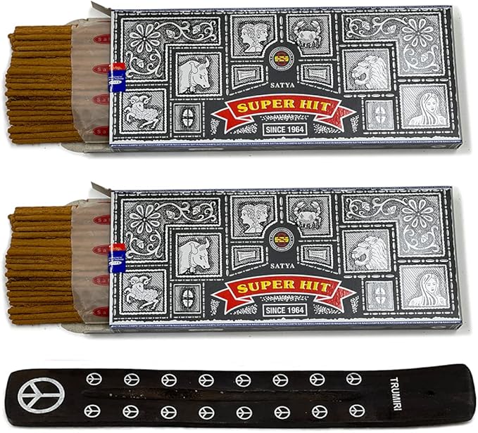 TRUMIRI Incense Stick Holder Bundle with Satya Super Hit 100g Incense Sticks - Pack of 2 (Approx 200 Sticks)