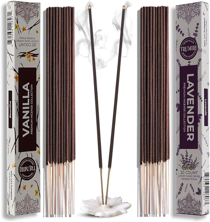 Trumiri Incense Sticks - Combo Pack of 40 Insence-Sticks - 20 Vanilla + 20 Lavender - Insenses - Insents - Incents - Inscense - Incence - Incienso - All Natural Incense Sticks