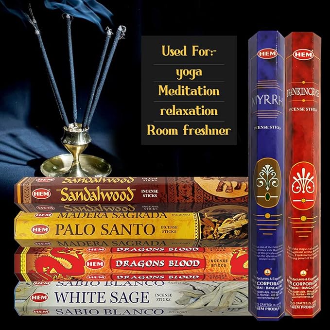 Hem Incense Sticks Variety Pack #31 and Incense Stick Holder Bundle with 6 Classic Fragrances