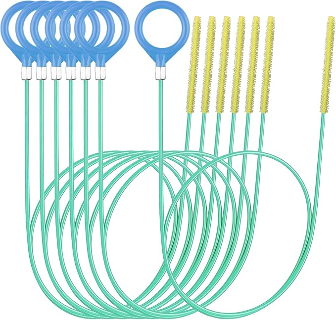 51 Inch Anti-Break Metal Drain Snake, Nylon-Coated Drain Clog Remover, Flexible Hair Blockage Cleaner Tool for Shower, Bathroom Sink & Tub, Reusable Pipe Unclogger for Home Use (6 Pack) (Green)