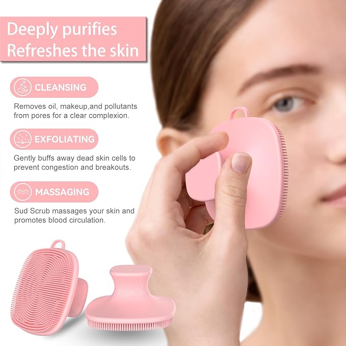 2 Pack Face Scrubber,Silicone Facial Cleansing Brush for Men & Women,Reusable Gentle Facial Waterproof Cleansing Skin Brush Exfoliating Scrubber for Sensitive Skin (Black/Pink)