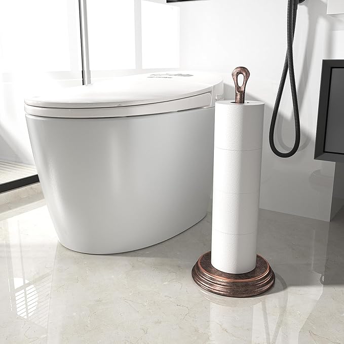 Toilet Paper Holder with Rustproof, Metal Free Standing Toilet Paper Stand Storage for Bathroom, Tissue Paper Roll Holder for Bathroom Accessories (Oil Rubbed Bronze)
