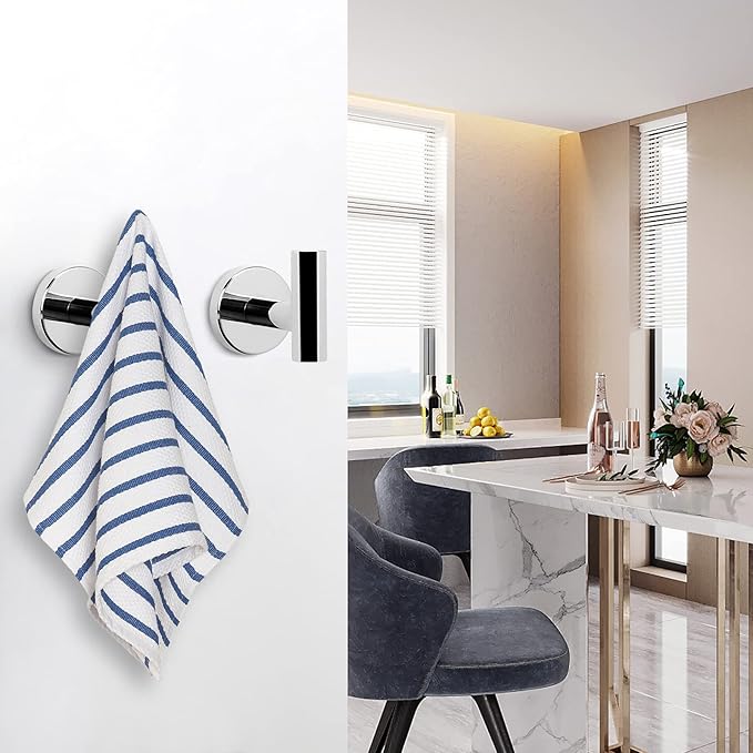 NearMoon Bath Towel Hooks - SUS 304 Stainless Steel Robe Hook Holder, Heavy Duty Coat Hook for Bathroom, Living Room, Hotel, Kitchen, Garage, Wall Mounted (Chrome Finish, 4 Pack)