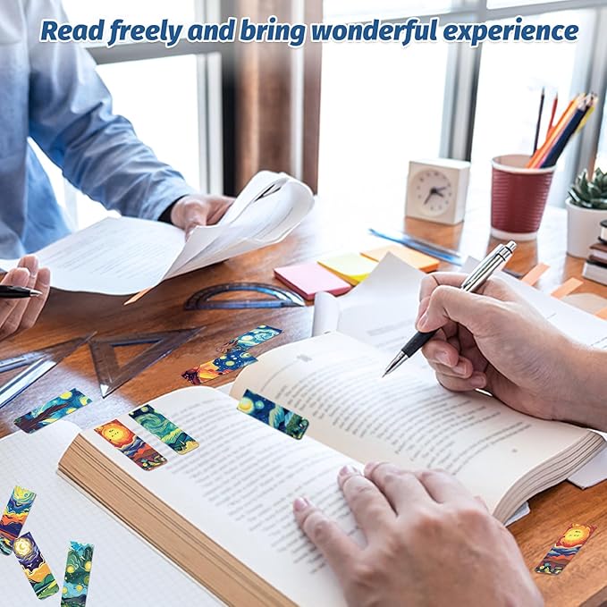 96 Pieces Magnetic Bookmarks Magnet Page Markers - Book Marks for Reading Women & Men with Storage Boxes - Cute Magnet Bookmark Clips for Reading Pleasure(Oil Painting)