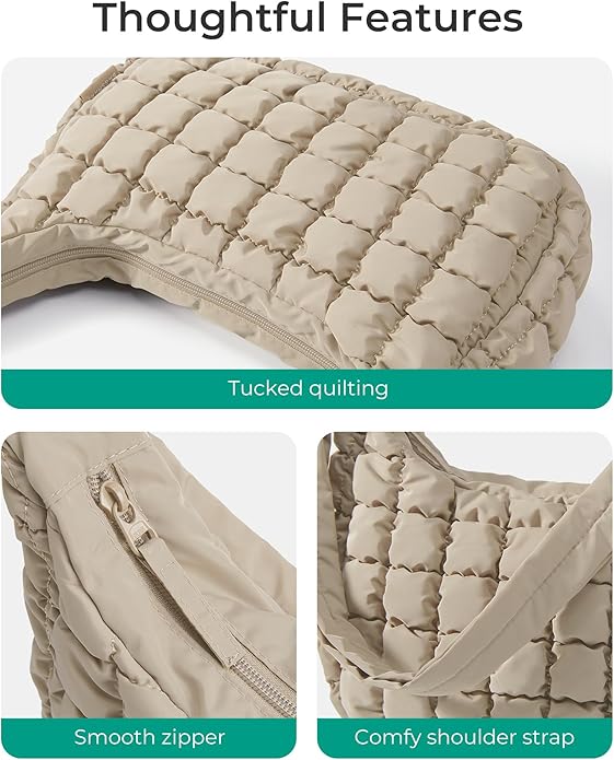 BAGSMART Quilted Crossbody Bag for Women, Lightweight Puffer Purse for Travel, Daily Use & Work | Water-resistant, Puffy Shoulder Bag, w/ Adjustable Strap, Light & Comfortable, Hands-free Bags, Travel Essentials