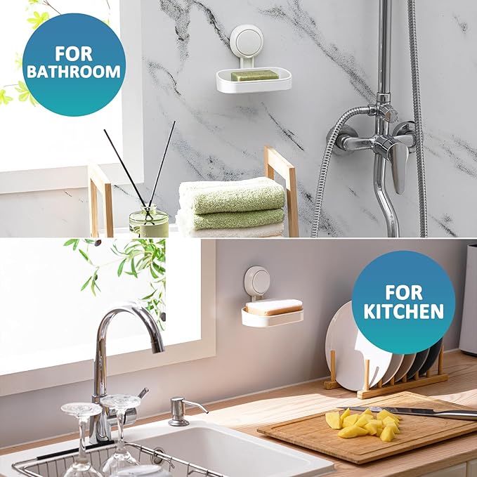 TAILI Suction Cup Soap Holder 2 Pack, Plastic Vacuum Suction Bar Soap Dish for Shower Wall Mounted Drill-Free, Bathroom, Tub, Kitchen Sink, Removable, Universal Kitchen & Bathroom Shower Accessories, White