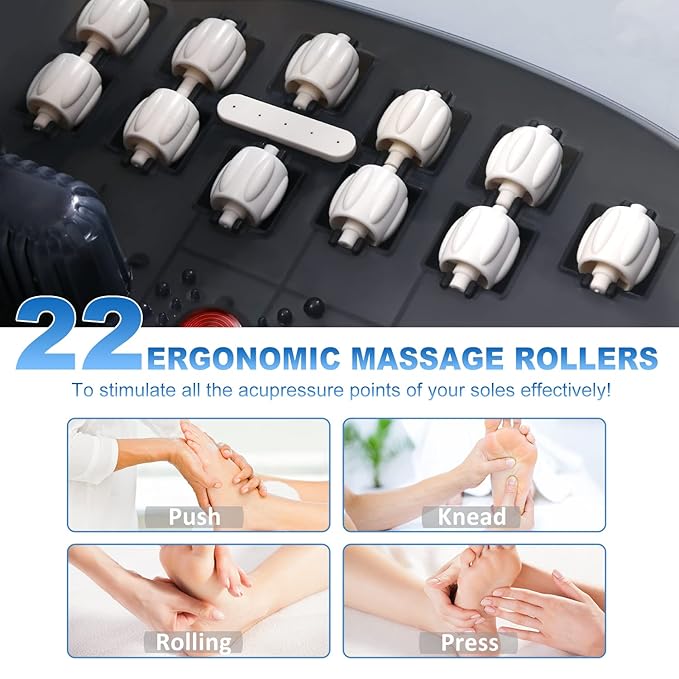 Foot Spa Bath Massager with Heat, Foot Bath with 22 Massage Rollers, Temperature Control, Jets, Bubbles, Epsom Salt and Vibration. Pedicure Foot Spa for Relaxation - Black