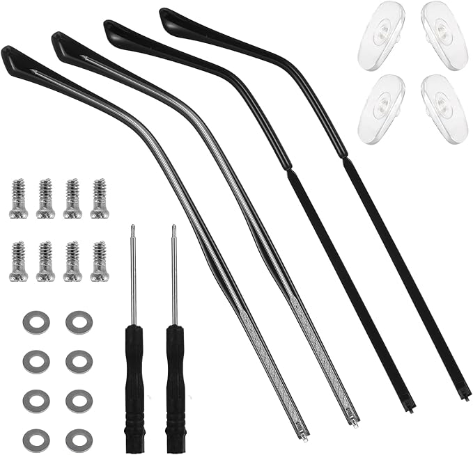 Glasses Arm Replacement 2 Pair Universal Eyeglass Repair Kit Anti-Slip Tips Eyeglasses Arms Legs Replacement Accessories with Screws, Nose Pads, Tools for Sunglasses, Reading Glasses Black TR90