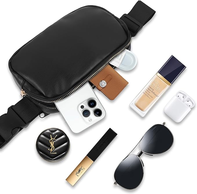 VOROLO Fanny Pack For Women And Men Crossbody Bag Belt Bag with Adjustable Strap Graduation Gifts PU Black
