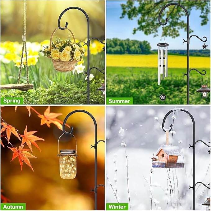 Pvifvi Shepherds Hooks for Outdoor Heavy Duty, 108 Inch Adjustable Bird Feeder Pole with 5 Prong Base, Hummingbird Feeder Stand and Plant Hanger for Garden, Lanterns & Wind Chimes