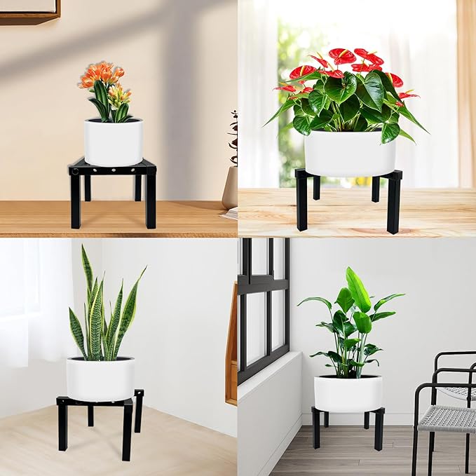 4 Pcs Four Legs Adjustable Metal Plant Stand for 5"-10" Plant Pot – Indoor & Outdoor (Black, 4 Pack)