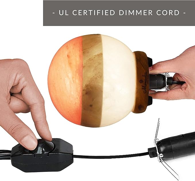 Dual Illumination Salt Rock lamp - Modern Globe Pink White and Grey Design of Salt Lamps with dimmer, Adjustable Glow. 100% Real Himalayan Crystal Round Salt Night Light