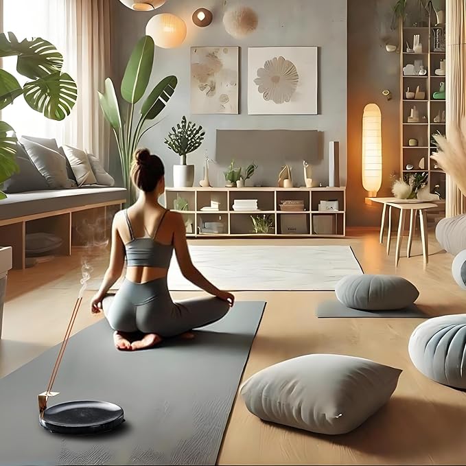 7.1-Inch Marble Incense Holder, Long Incense Holder for Sticks, Large Incense Sticks Holder for Meditation Yoga SPA, Incense Burne for Palo Santo/Sage/Cone/(Black)