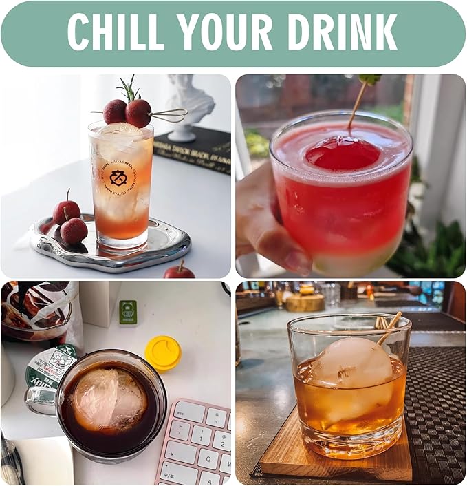 WIBIMEN Large Ice Cube Molds, Big Round Whiskey Ice Cube Trays for Freezer, Easy to Fill & Release, Whiskey Bourbon Cocktail (2.5In*8 Balls - Pink/2 Pack)