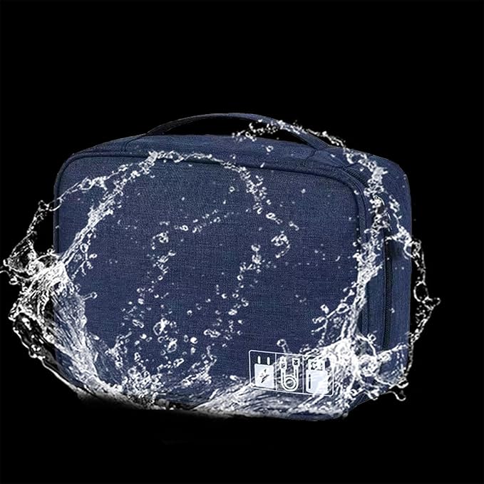 Cable Organizer Bag for Women or Men, Electronic Accessories Carry Case Portable Waterproof Double Layers All-in-One Storage Bag for Cord, Charger, Phone, Earphone (Navy Blue)