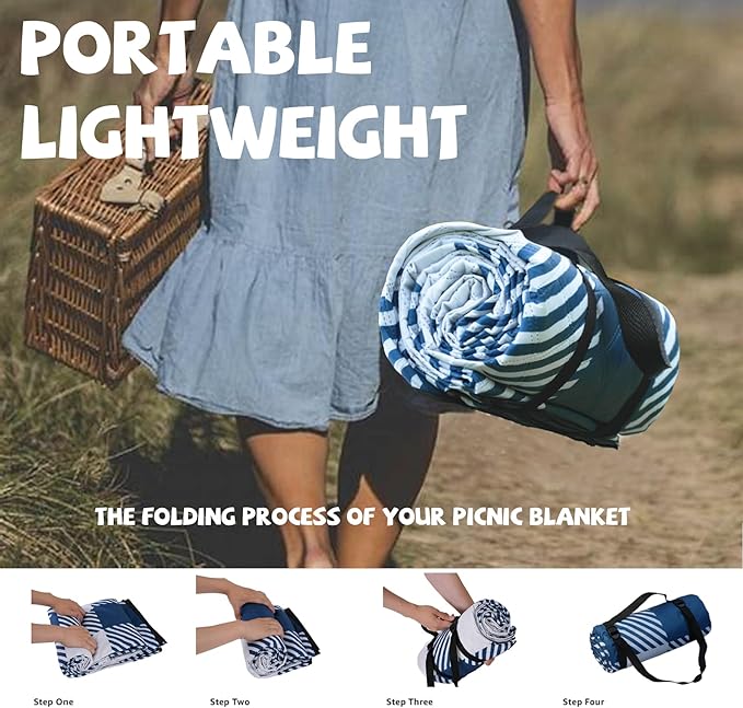 Extra Large Picnic Blankets Lightweight 80x80 Oversized Waterproof Sandproof Outdoor Beach Blanket Camping Grass Mat Vaction Essential Park Accessories Grass Garden Must Have Ground Backyard Gear Gift