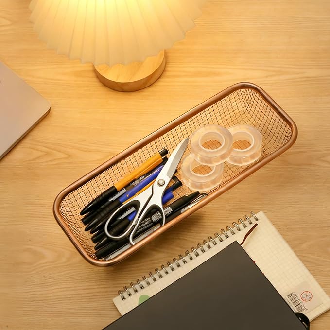 4Pack Stainless Steel Tumbler Cup Lid Organizer Inside Cabinet, Mason Jar Lid Holder, Rectangular Basket for Storage of Silverware, Chopsticks, straws and Utensils, Rosegold