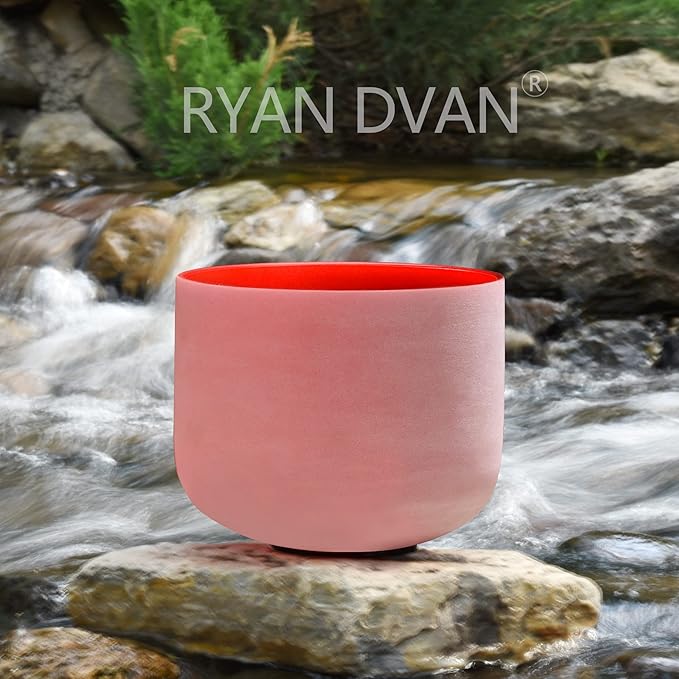 RYAN DVAN 8” C Note Red Frosted Root Chakra Crystal Singing Bowl with Free Heavy-Duty Carrying Case and Suede Striker O-Ring