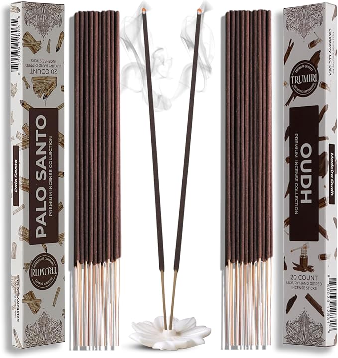 Trumiri Incense Sticks - Combo Pack of 40 Insence-Sticks - 20 Palo Santo + 20 Oud - Insenses - Insents - Incents - Inscense - Incence - Incienso - All Natural Incense Sticks