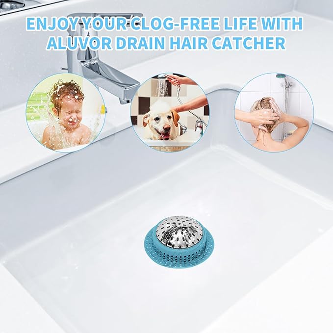 Aluvor Shower Drain Hair Catcher, Shower Drain Cover, Bathtub Drain Hair Catcher for Pop-Up & Regular Drains
