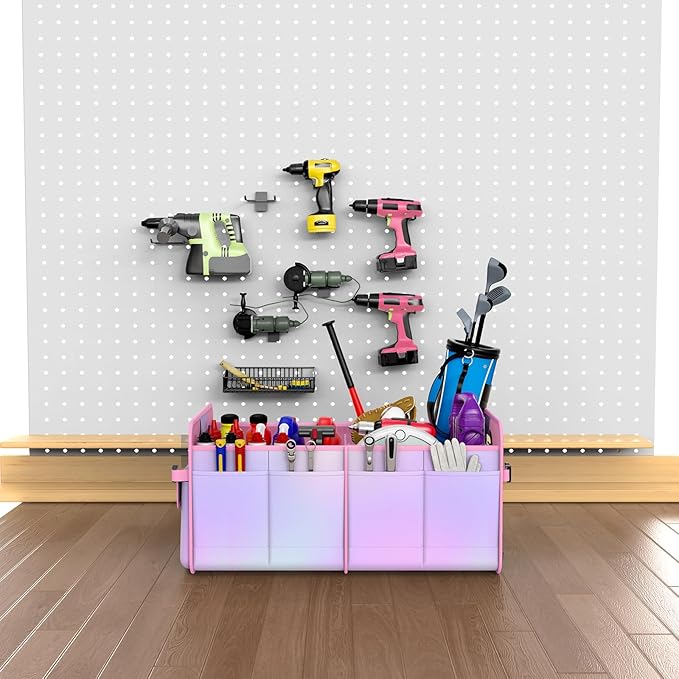 Trunk Organizer for SUV & Sedan, Car Organizers & Storage, Waterproof Collapsible & Adjustable Straps, 70L Sturdy Car Organization for Car Accessories, Tools, Sundries, 2-3 Compartment (Colorful Pink)