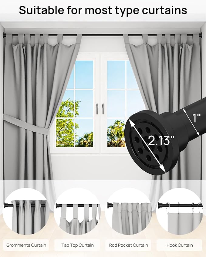 ALLZONE Heavy Duty Tension Shower Curtain Rod 42-83 Inches for Bathroom, Window, Non-Slip, Adjustable with Strong Spring Pole for Closet, Doorway, No Rust, No Drilling, Black
