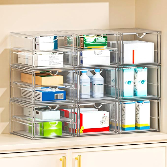 Desk Organizers And Accessories With 22 Drawers, 4 Pack Office Desktop Drawers, Plastic Makeup Organizer Containers Bins With Drawers Desk Organization, Bathroom Organizers Storage Case Box