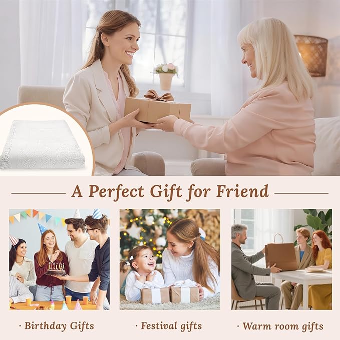 91 x 71 Extra Large White Outdoor Picnic Blanket, Woven Cotton Yarn Oversize Portable Blanket with Fringe for Camping, Lawn or Wedding Photoshoot. Indoor Bohemia Decorations, Machine Washable