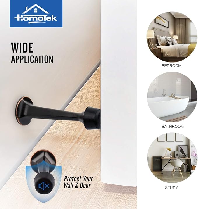 HOMOTEK 8 Pack Heavy Duty Solid Rigid Door Stop with Soft Rubber Tip, Zinc Die Cast Door Stopper Protect Wall & Door, Oil Rubbed Bronze