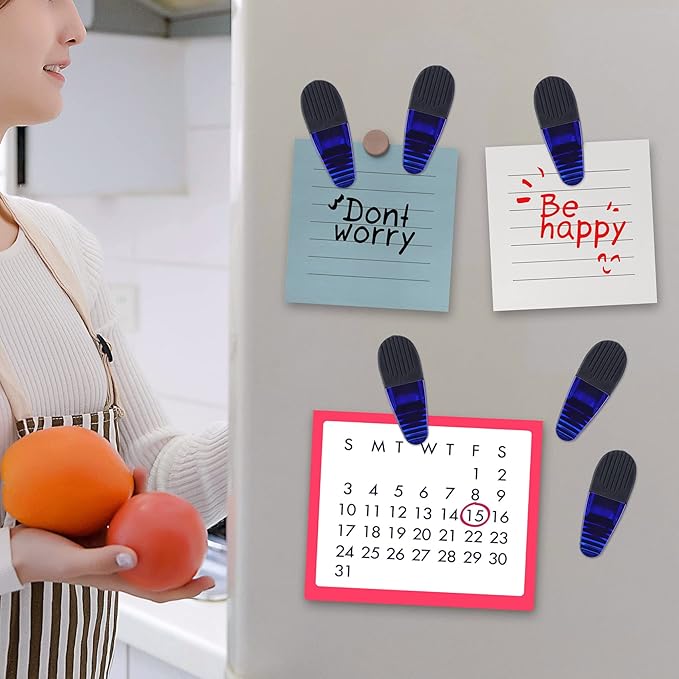 3-1/4" Length Plastic Refrigerator Magnet Clips Set, Multipurpose Clips - Set of 6 (Blue)