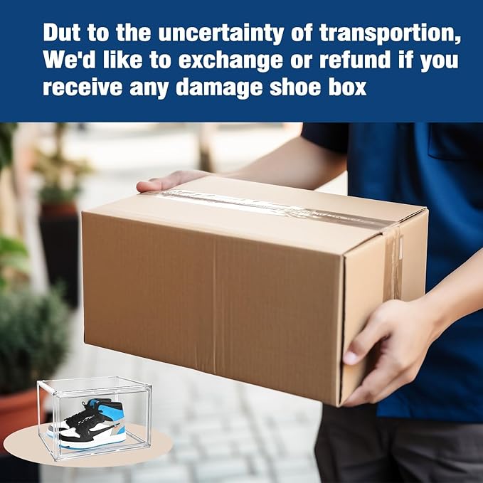 10 Pcs Acrylic Sneaker Shoe Display Case Size 14, Transparent Shoe Box Storage Bins Clear Plastic Stackable Boot Handbag Organizer Containers with Lids