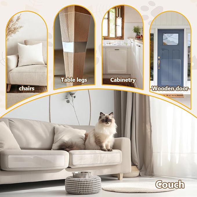 Anti Cat Scratch Furniture Protector, 8 Pcs Self-Adhesive Couch Protector for Cat Claws, Heavy Duty Couch Cover Furniture Protectors from Cats Scratching Tape for Sofa, Corner, Door, Chair