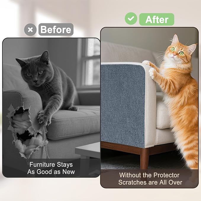 Cat Scratch Couch Furniture Protector, Self-Adhesive & Cuttable Furniture Scratch Protector Pad, Wear-Resistant Wall & Sofa Guard, Multi-Functional Cat Scratcher Light Gray