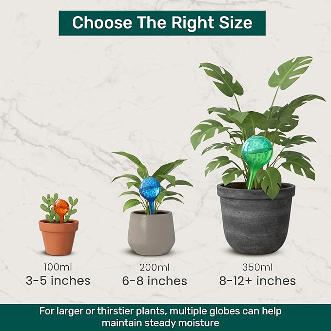 Little Green Leaf Automatic Plant Watering Globes Self Watering Planter Inserts (Set of 6) | Hands-Free Multicolor Glass Bulbs | Planter Spikes to Support Indoor & Outdoor Plant Health (350ml)