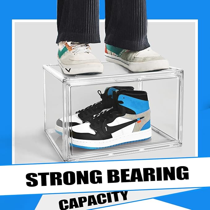Size 14 Large Clear Shoe Storage Boxes Stackable, Acrylic Shoe Boxes Sneaker Display Case for Sneakerheads Boot Handbag Purse Figure Collectibles Showcase, 1 Pack