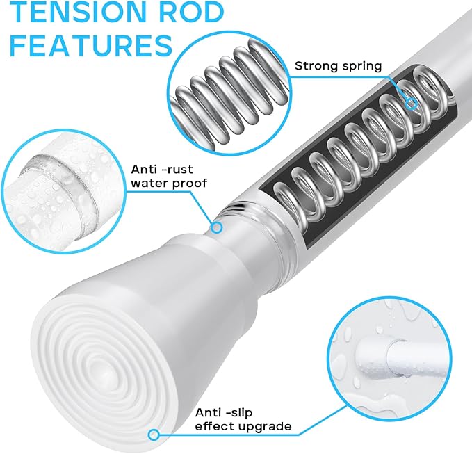 2Pack White Shower Curtain Rod 45 to 77 Inch, Shower Rods for Bathroom, Spring Tension Curtain Rod No Drilling for Windows Doors Closet Kitchen Wardrobe