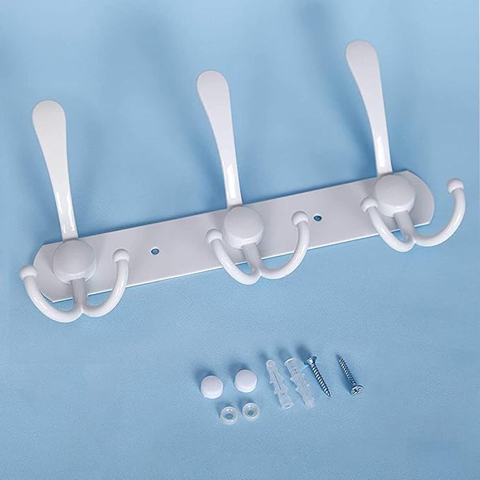 Coat Rack Wall Mounted,3 Tri Stainless Steel Coat Hook for Coat Hat Robes Towel in Mudroom Entryway (White, 2 Pack 3 Hook)